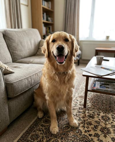 The ordinary phone photo of the same pet before their transformation