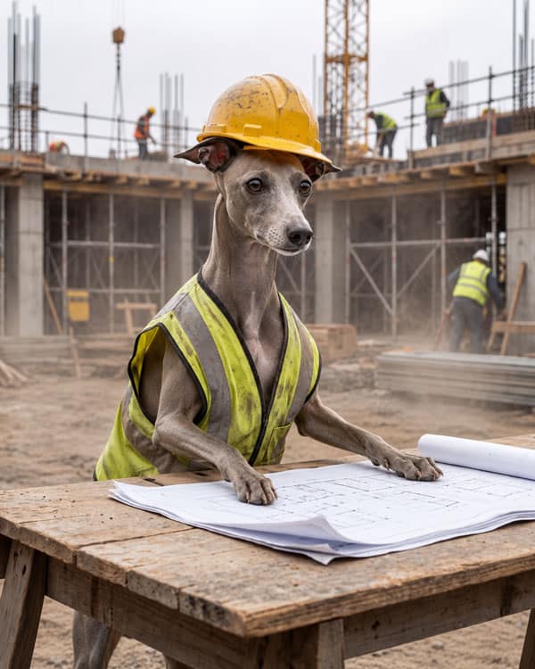 A dog as a construction foreman