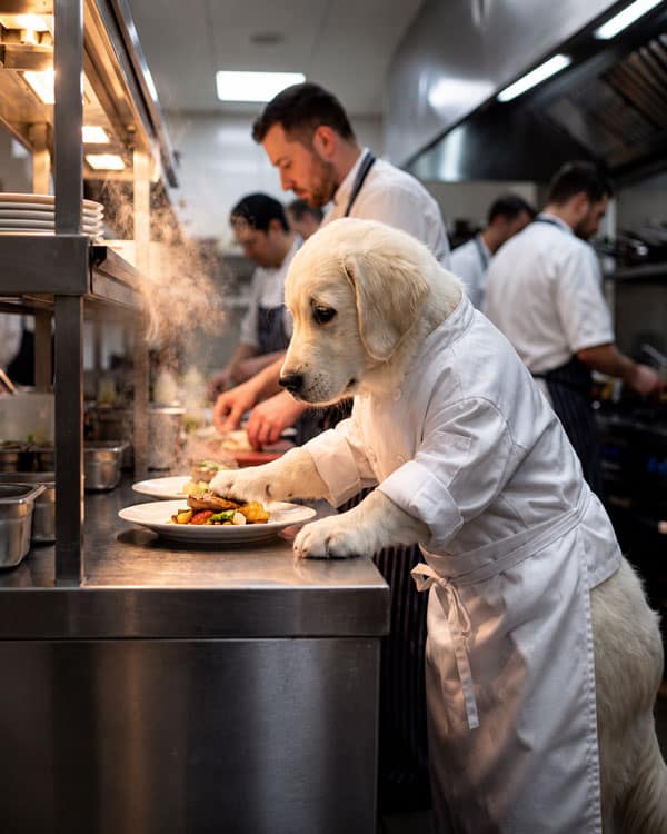 A dog as a chef
