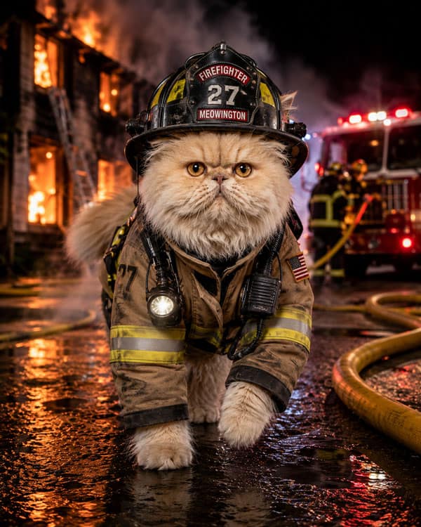 A cat as a firefighter